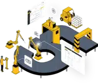 Animated assembly line in shape of the number 5